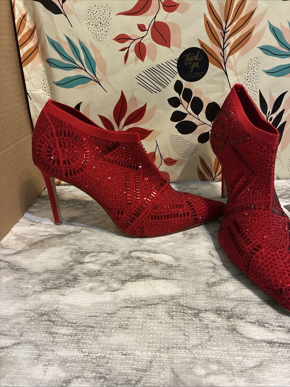 Thalia Sodi Shoes Women's Size 12 RED Rhinestone Pointed Toe 3’ High Heel Boots